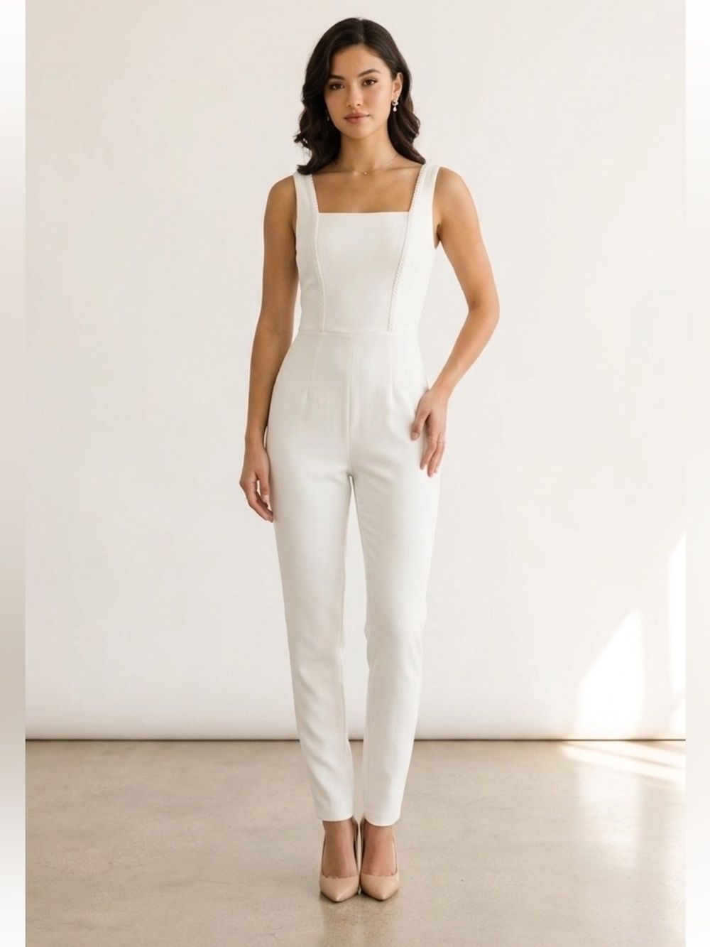 Elegant Light Cream Crepe Custom Designed Bridal Jumpsuit